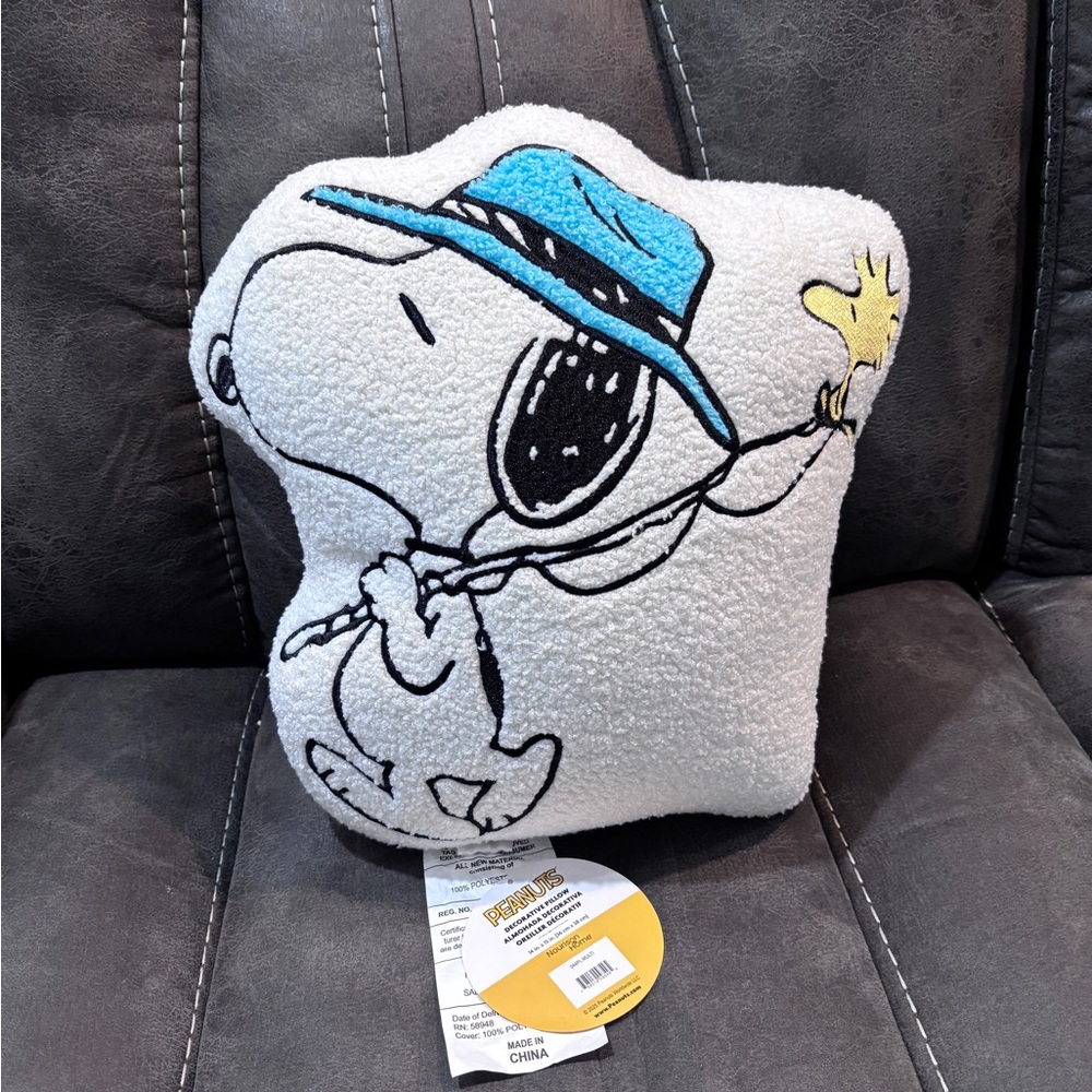 New Release 2025 PEANUTS SNOOPY & WOODSTOCK Fishing Plush Decorative Pillow BNWT